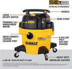 DEWALT 6 Gal Stealthsonic Shop Vacuum Wet and Dry, 5 Peak HP Poweful Suction Ultra-Quiet Vacuum Cleaner with Complete Accessory Kit and 6 Dust Bages, Shop Vac for Home, Jobsite, Workshop, Garage, Car