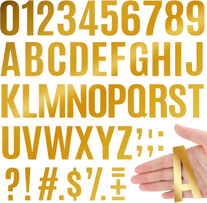 910 PCS 42 Sheets Letter Stickers Large Mailbox Numbers and Letters Self Adhesive Vinyl Waterproof Custom Alphabet Number Stickers for Mailbox Address, DIY Crafts, Door, Windows Decor (3 Inch,Gold)