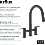 KRAUS Oletto Bridge Kitchen Faucet with Pull-Down Sprayhead in Matte Black, KPF-3122MB