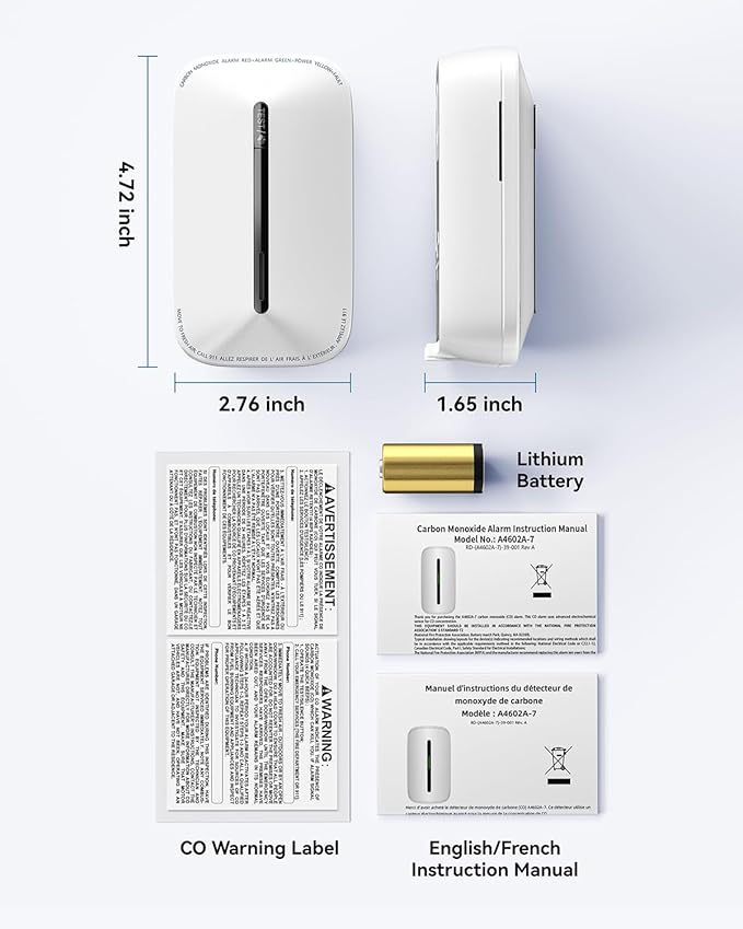 SITERWELL Plug in Carbon Monoxide Detector 10 Year Battery, CO Alarm Detector with Electrochemical Sensor and Sound Warning, AC Powered Portable Carbon Monoxide Detector for Home Office Travel,2-Pack