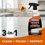 Weiman Granite Cleaner Polish and Protect, Streak Free, pH Neutral Formula for Daily Use on Interior & Exterior Natural Stone with Microfiber Towel, 3 in 1-2 Pack