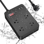 Outdoor Power Strip Weatherproof,Fast Charging Station 20W USB C,Waterproof Surge Protector 4 Outlets, Multi Outlet Extension for Camping, Garden, Kitchen,Bathroom,Flat Plug (Black, 10 FT Cable)