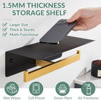 APLusee Double Toilet Paper Holder with Phone Shelf, 304 Stainless Steel Bathroom Tissue Hanger, Wall Mounted Dual Roll Paper Dispenser, Black & Gold