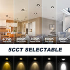 6 Pack Black 4-inch 5 CCT Gimbal LED Recessed/Downlight Color Selectable 2700K/3000K/3500K/4000K/5000K 800Lm 9W 120V Dimness Adjustable LED Lights