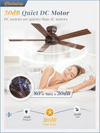 48 Inch Low Profile Ceiling Fan without Lights, Brown Farmhouse Ceiling Fan no Light, 6-Speeds, Quiet Reversible DC Motor, Indoor/Outdoor Ceiling Fans with Remote for Patio, Living Room, Bedroom