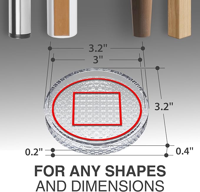 X-Protector Furniture Cups - 4 PCS 3" - Non Slip Furniture Pads for Hardwood Floors - Transparent Floor Protectors - Bed Stoppers to Prevent Sliding - Keep Furniture from Sliding on Floor! (Round)