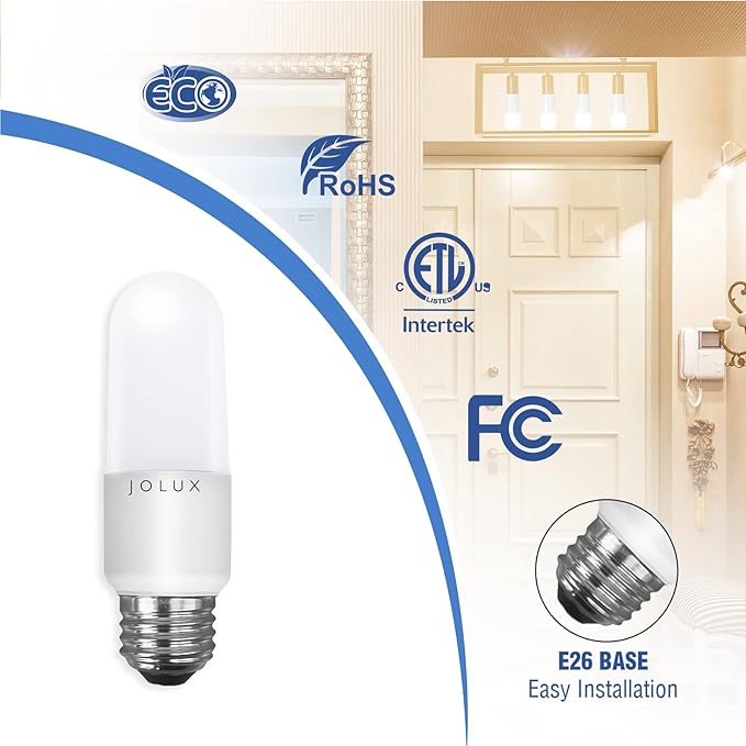 Jolux LED Stick Light Bulbs 60W Equivalent,Enclosed Fixture Rated, 800 Lumen 2700K Soft White,Medium Screw Base E26 led Bulbs,Non-Dimmable,12 Count (Pack of 1)…