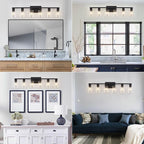 Black Bathroom Light Fixtures, 6-Light Bathroom Lighting Fixtures Over Mirror with Clear Glass Shade, Matte Black Vanity Lights, 6 Light Count Large Vanity Light Fixture for Bath, Mirror,Wall Sconce