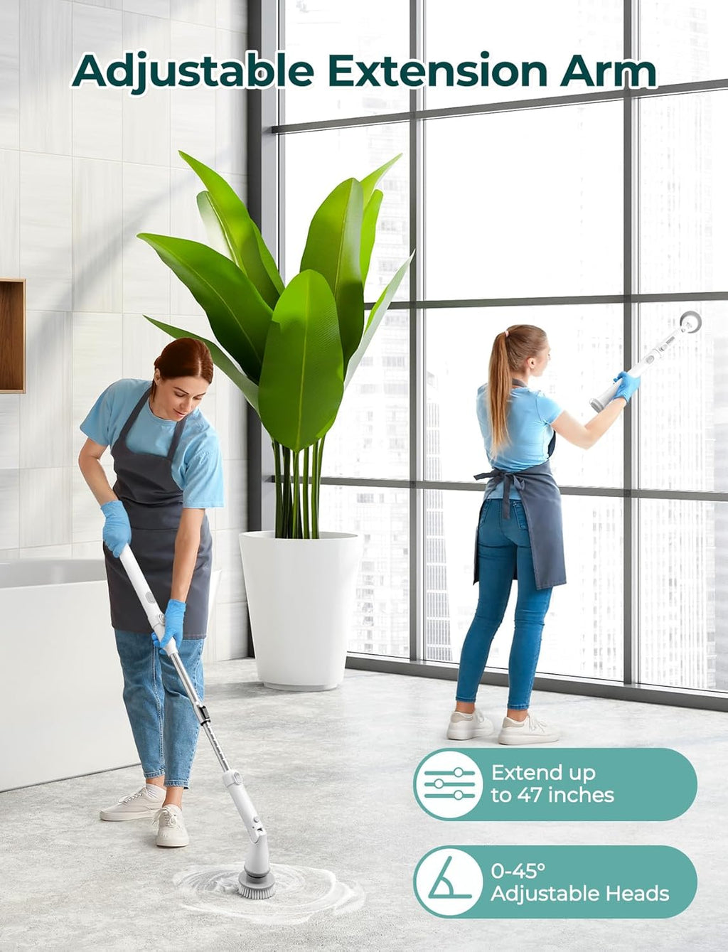 Sweepulire Electric Spin Scrubber for Cleaning, Shower Scrubber with Long Handle, 2 Spin Speeds, Bathroom Scrubber with 8 Replacement Heads, Bath Tub Cleaner Brush for Floor, Tub, Shower, Tile