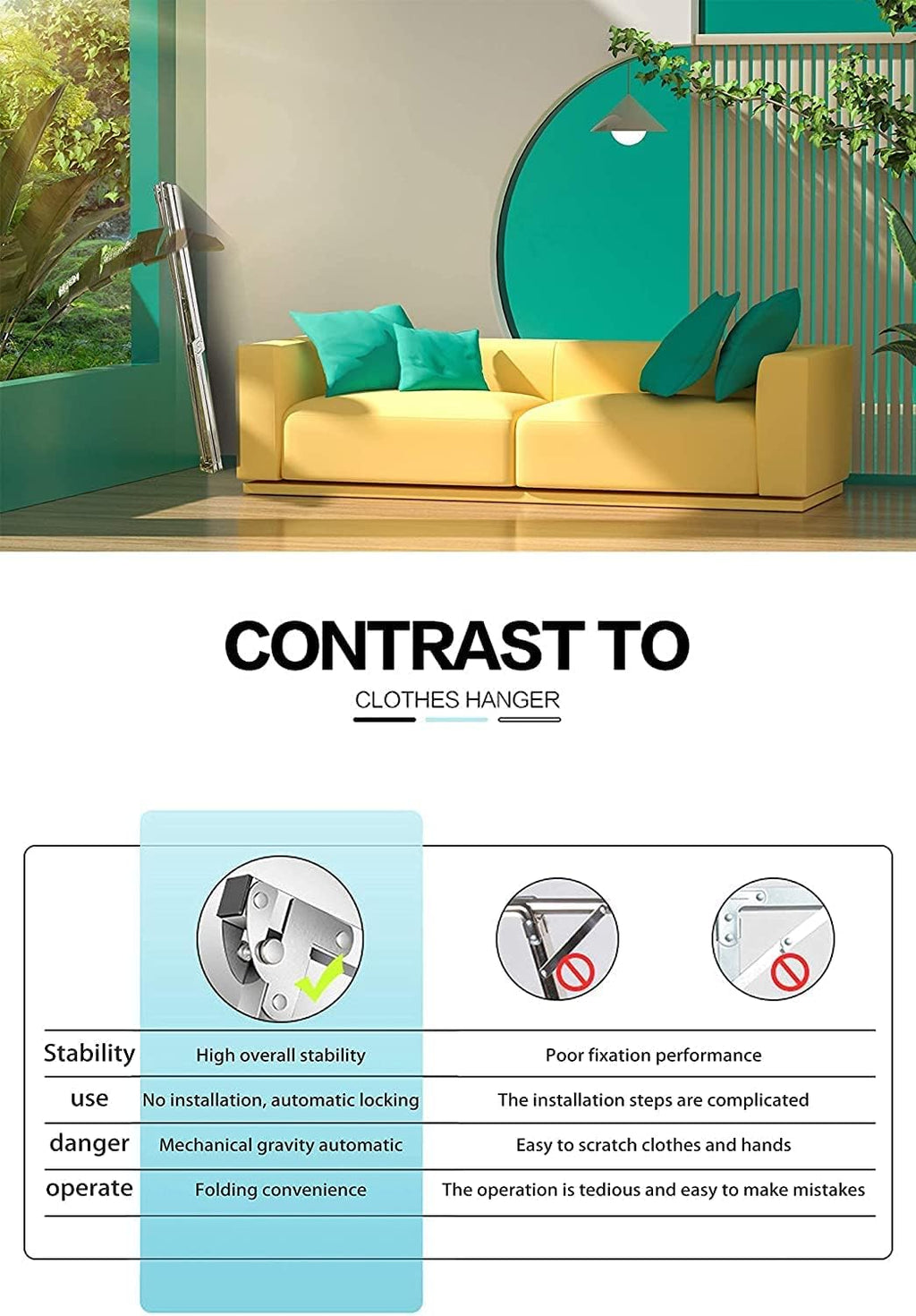 Clothes Drying Racks Outdoor, 95 Inches Updated Version,Stainless Steel Laundry Drying Rack for Indoor Outdoor and The Balcony,Length Adjustable Saves Space,with Windproof Hooks(003)