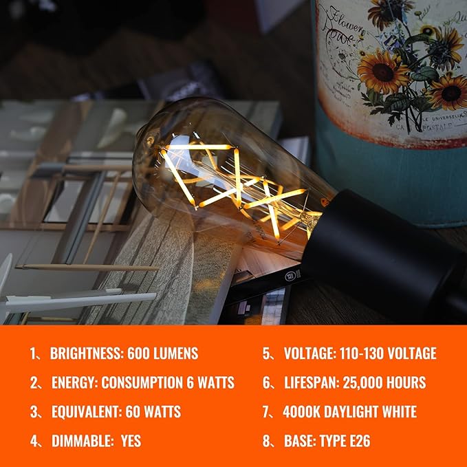 OMED LED Edison Light Bulb 18 Pack, Dimmable Vintage Style Amber Glass Criss-Cross Filament LED Bulbs, 60 Watt Equivalent 2700K Soft White Edison Bulb, 600 Lumens 6W Medium Base E26 ST64 Light Bulb