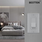 BESTTEN 10 Pack Dimmer Wall Light Switch, Compatible with Dimmable LED, CFL, Incandescent and Halogen Bulb, Single Pole or 3-Way Dimmer Switches, 120VAC, Decorator Wallplate Included, Gray