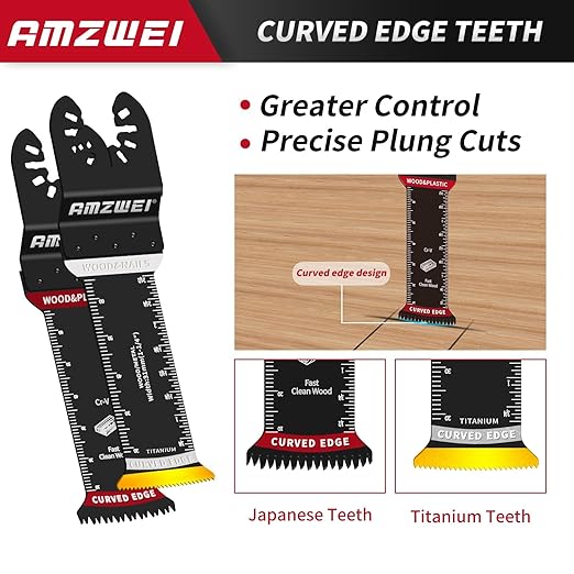 20 Pcs Extra Long Titanium Oscillating Tool Blades & Japanese Teeth, Curved Edge Multitool Blades for Metal, Wood, Plastic, Oscillating Saw Blades Compatible with Dewalt Bosch Milwaukee Ryobi