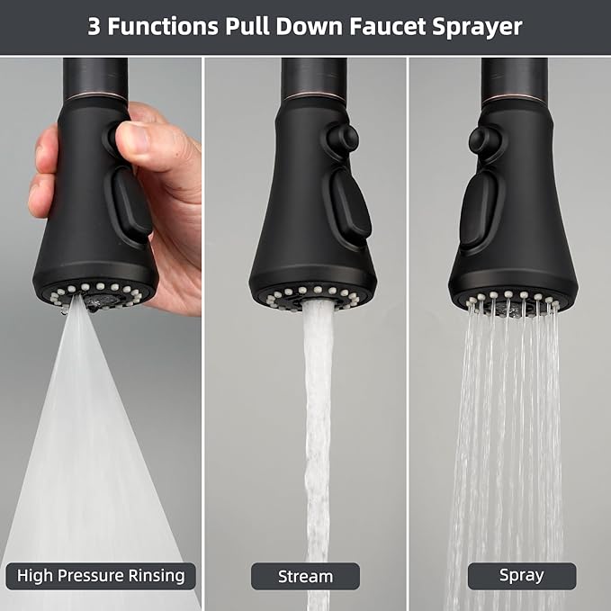 Hibbent Pull Down Spray Head for Kitchen Faucet, NSF/ANSI/CAN 61 & CUPC Certified 3-Function Spray Nozzle, 15 Adapters, Sink Faucet Head Replacement Compatible with Moen, Delta, Kohler, Matte Black