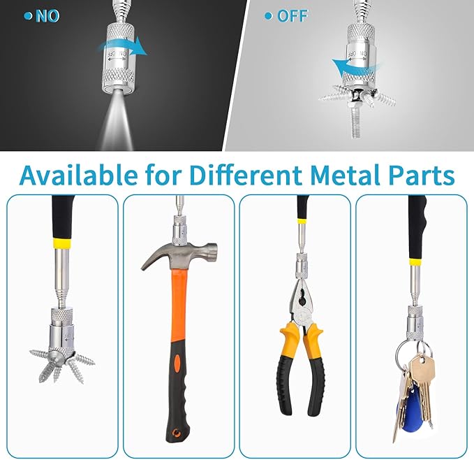 4 Piece 8LBs Telescoping Magnetic Flashlight Pickup Tool with 3 LED Lights, Magnet Stick Rod Extendable 7.5" to 31" for Men, Birthday, Father's Day, Christmas Gift