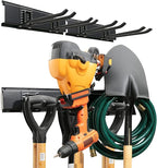 TIDYME Garage Tool Organizer Wall Mount - 32 inches - Sturdy Storage Rack with Adjustable Hooks, Anti-Rust - Easy Installation, 200lbs Capacity - Garden Tool Organizer (02 Racks & 04 Hooks)