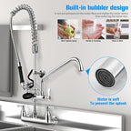 Commercial Sink Faucet with Sprayer 36" Height 8" Adjustable Center, Commercial Wall Mount Kitchen Sink Faucet with Pre-Rinse Sprayer and 12" Swing Spout for Restaurant Industrial