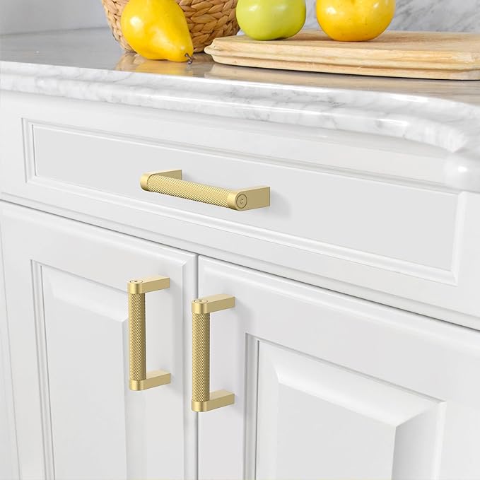 Amerdeco 10 Pack Brushed Gold Cabinet Pulls 3 Inch Hole Centers Kitchen Cabinet Handles Hardware Kitchen Handles for Cabinets Handles ZH0064