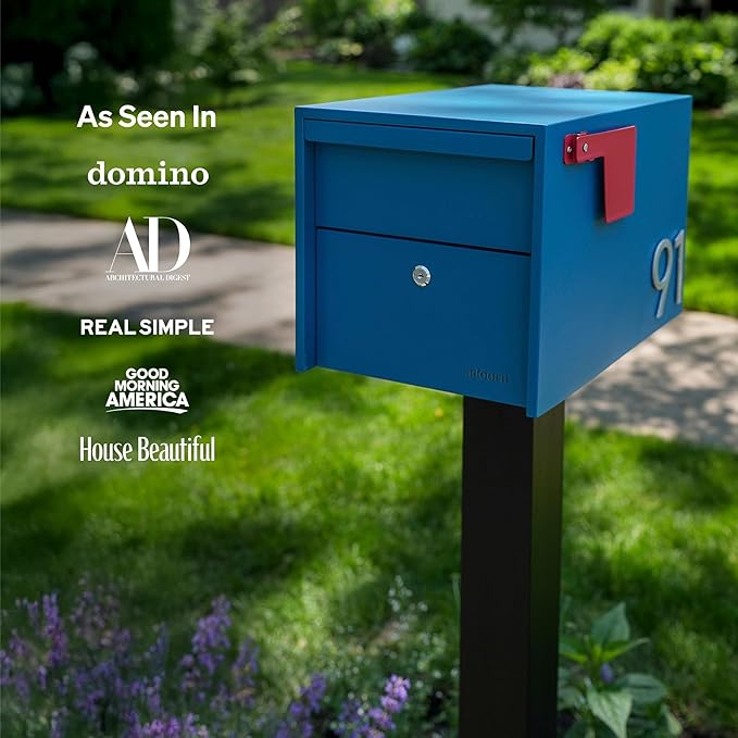 Adoorn Lockable Post Mount Mailbox | Small (Green). Size 12 x 12 x 18.5 (HxWxD) Anti-Theft Locking Mailbox with 2 Keys, Modern Mailbox with Flag, Weatherproof Mailboxes for Outside