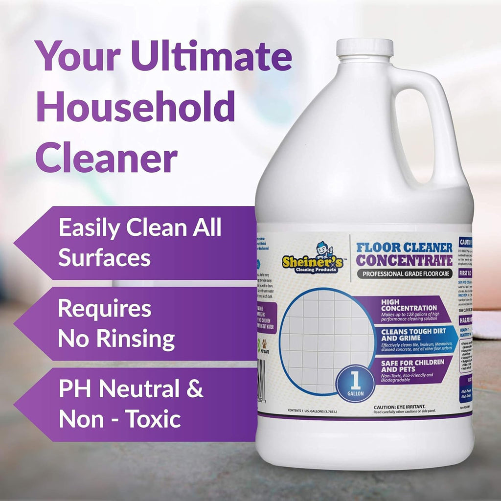 Sheiner's Multi-Surface Cleaner Concentrate, No-Rinse Floor Cleaner for Mopping & Degreaser for Home, Safe for Kids & Pets, Non-Toxic Lavender Scent All-Purpose Cleaning Supplies,1-Gallon.