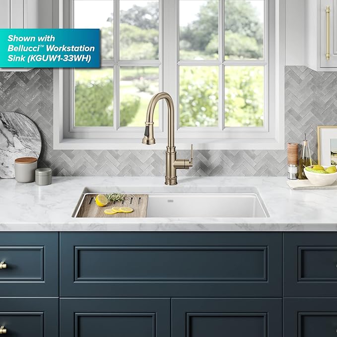 KRAUS Allyn Transitional Industrial Pull-Down Single Handle Kitchen Faucet in Spot-Free Antique Champagne Bronze, KPF-4101SFACB