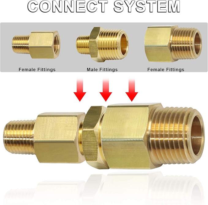 KOOTANS 1/2 NPT Male x 1/4 NPT Male Solid Brass Nipples, Heavy Brass Pipe Adapter Fittings Hex Reducing Nipples Connectors 4Pieces