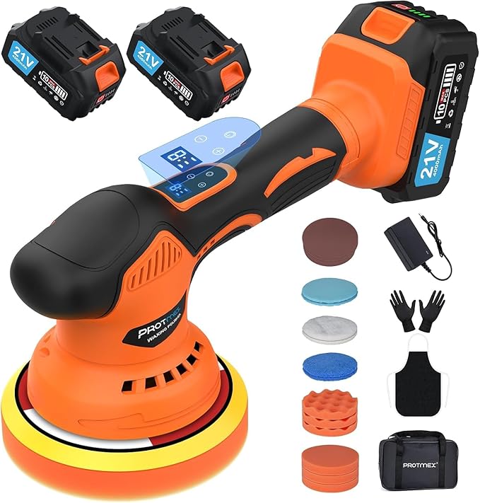 Cordless Car Buffer Polisher, Car Polishing Kit with 21V 2 X 4.0Ah Batteries, Orbital Eccentric Buffers with 8 Variable Speed Up to 6000 RPM, 6IN Touchscreen Buffer for Car Detailing/Scratch Removing