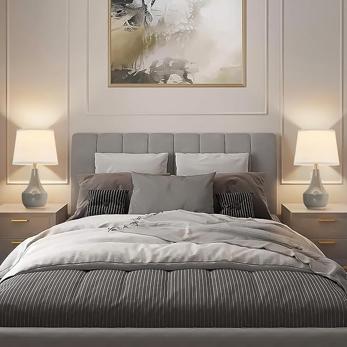 GyroVu Table Lamp Set of 2, 18.63” Ceramic Table Lamp Classic Beside Lamps Nightstand Lamp Modern Lamp for Living Room, Bedroom & Office Rocker Swtich Grey-LED Bulbs Included