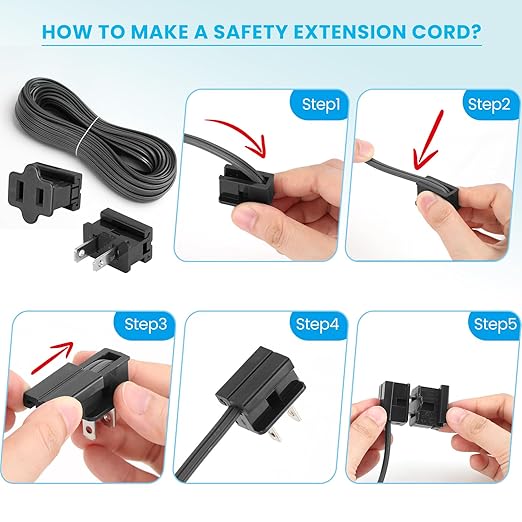 SPT-2 Wire 100FT with 6 Vampire Plugs 18 Gauge Pure Copper Stranded Wire for Indoor Low Voltage Appliances Power Cord Outdoor Direct Burial Waterproof Zip Cord (Black)