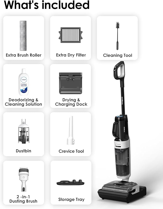 Tineco Floor One Switch S6 Stretch Breeze Wet Dry Vacuum Cleaners, Floor Cleaner Mop 2-in-1 Cordless Vacuum for Multi-Surface, 20kPa Suction, Anti-Tangle Design, Flashdry Self-Cleaning, 180° Lay-Flat