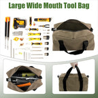 Small Tool Bag,Close Top Wide Mouth Tool Organizer Bag,Large Capacity Tool Bags for Men,Canvas Tool Storage Bag for Storage Handbag for Screwdrivers,Wrench,Pliers Hand Tools (Khaki, 12 Inch)