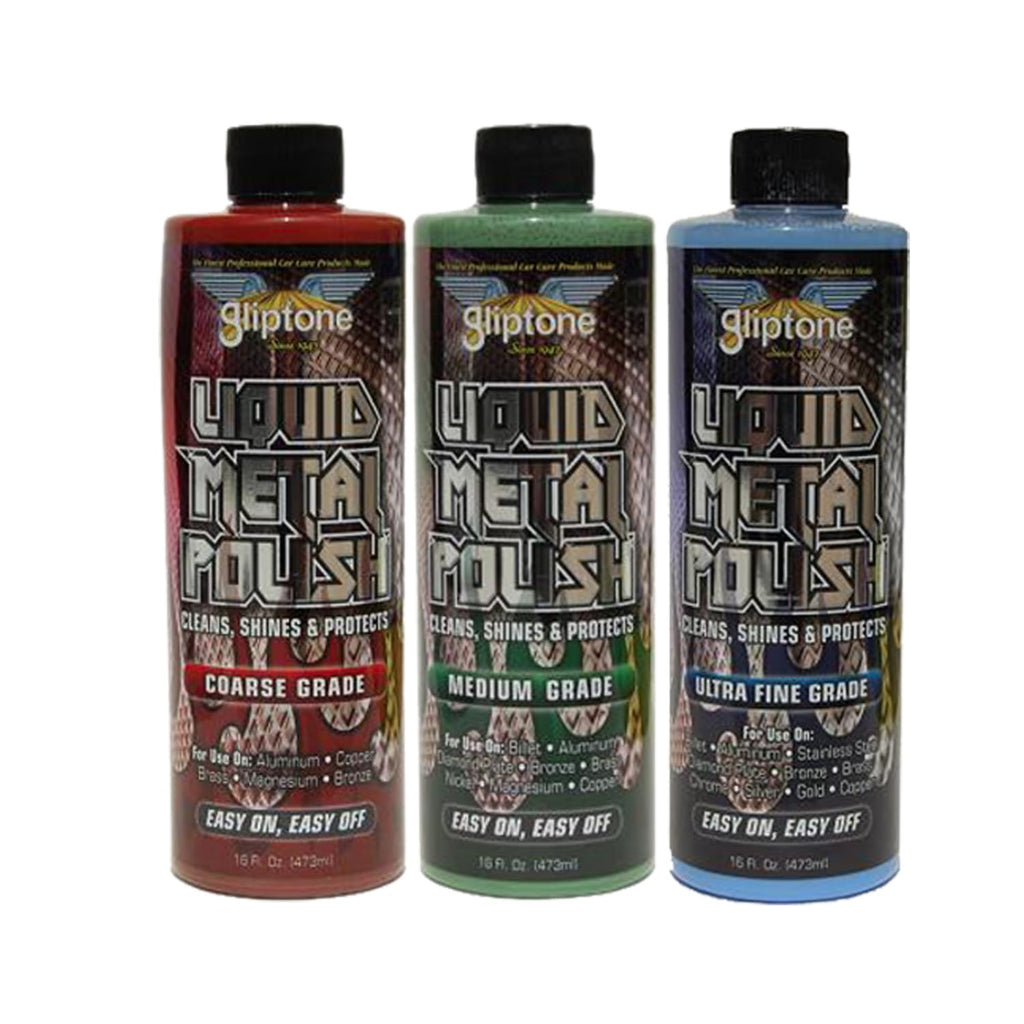 Gliptone Metal Polish Kit, Includes Ultra Fine Grade, Medium Grade and Coarse Grade, Rimguard 2oz, Metal Wash Plus 2oz, Softouch Drying/Polishing Towels, Cleans, Shines & Protects
