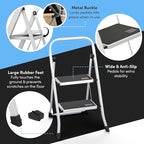 Lifetime Home 2-Step Ladder with Wide Anti-Slip Platform & Thick Rubber Feet - Lightweight Heavy Duty Foldable & Portable - 330 lbs Capacity, Steel Frame, Rubber Handgrip, Folding Step Stool - White