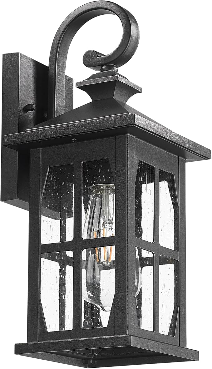Darkaway Outdoor Light Fixtures Wall Mount, Outdoor Wall Lights Exterior Lighting Fixtures Waterproof Black Outside Wall Sconce with Seeded Glass for House Porch Hallway Garage Front Door