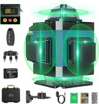 16 Line Laser Level 360 Self Leveling, 4x360°Professional 4D Green Cross Line laser Level with 2 Batteries, Adjustable Brightness & Remote Control, for Tiling Floor Construction and Picture Hanging