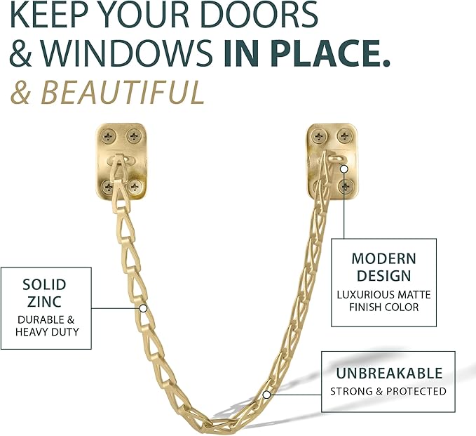 MEGA HANDLES Transom Door Chain 12-Inch, Door Chain Stopper for Transom Windows, Cabinet Door Restraint, Chain Lid Support, Durable Transom Window Hardware for Enhanced Safety - Satin Brass