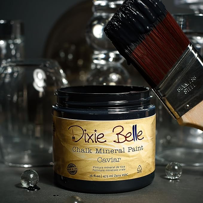 Dixie Belle Paint Company Chalk Finish Furniture Paint - Caviar (8oz) - Matte Black Chic Chalk Mineral DIY Furniture Paint