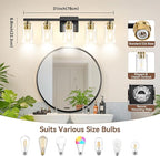 5-Light Bathroom Light Fixtures, 31" Modern Vanity Lights Over Mirror with Clear Glass Shades, Black & Gold Light Fixture, Classic Wall Light Fixture for Mirror Living Room Cabinet Bedroom Porch