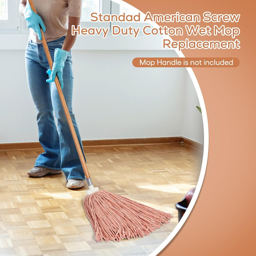 Matthew Cleaning Screw-on Heavy Duty Cotton Wet Mop Replacement Heads(Orange, Medium,3Pack) with 2 Pack Microfiber Cloth for Residential & Commercial Floor Cleaning Use- Fit Standard American Screw