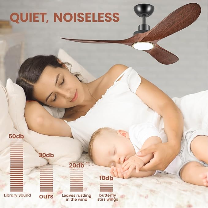 52" Ceiling Fans with Lights, Low Profile Modern Ceiling Fan with Remote Control, DC Motor, Reversible, 3CCT, Dimmable, Noiseless, Indoor Outdoor Ceiling Fans for Bedroom, Living Room, Dining Room