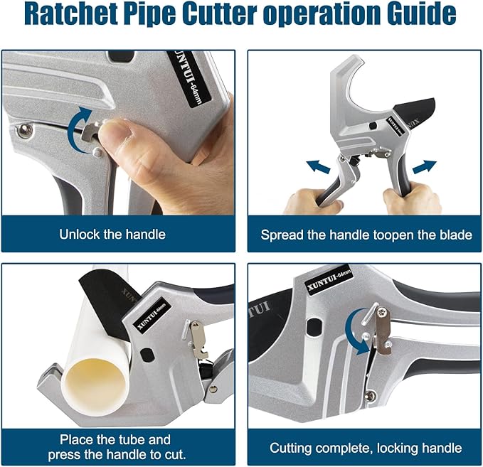 PVC Pipe Cutter for Sch 40 PVC Up to 2-1/2"Pipe Ratchet Pipe Cutter Pex Cutting Tool for Cutting PEX, PVC, PPR Plastic Hoses and Plumbing Pipe(Silver Gray, 64MM)