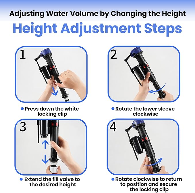 Jamini Toilet Fill Valve Replacement Kit, Quick-Install Inlet Valve with Connector & Refill Tube, Fixes Slow Filling, Leaks, Noisy Tank, Universal for Most Toilet Tanks