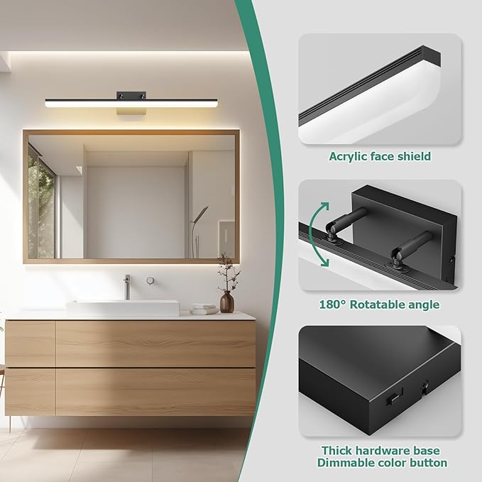 Black Vanity Light 31.5" Long 24W LED Bathroom Light Bar with 5CCT Adjustable Modern Bathroom Vanity Light Fixture for Mirror, Powder Room, Bedroom, Apartment, Hotel