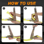 Ratchet Tie Down Strap - 2 Pack 2" x 27' Heavy Duty Ratchet Straps with Aluminum Handle, Cargo Straps for Moving Appliances, Lawn Equipment, Motorcycle in a Truck Yellow