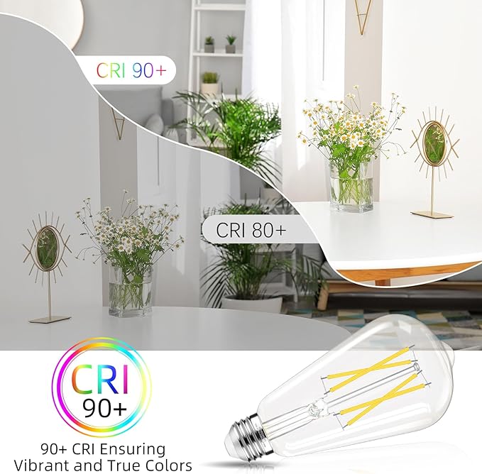 Dimmable LED Edison Bulb, E26 LED Bulb 60 watt Equivalent, Cool White 4000K, ST58 Vintage Light Bulbs, 90+ CRI, 6W 600LM, E26 Base, Clear Glass, 6 Pack
