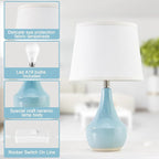 GyroVu Table Lamp Set of 2, 18.63” Ceramic Lamp Classic Beside Lamps Nightstand Lamp Modern Cute Lamp for Living Room, Bedroom & Office Rocker Swtich Sky Blue-LED Bulbs Included