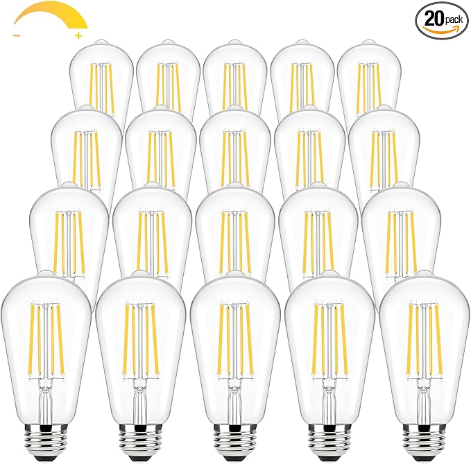Brightever 20-Pack Edison Light Bulbs 60W Equivalent, Dimmable LED Light Bulbs, 7W, 850LM Vintage E26 LED Bulb 2700K Soft White, 90+CRI, ST58 Clear Glass Antique Decor Filament Bulb for Living Room