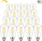 Brightever 20-Pack Edison Light Bulbs 60W Equivalent, Dimmable LED Light Bulbs, 7W, 850LM Vintage E26 LED Bulb 2700K Soft White, 90+CRI, ST58 Clear Glass Antique Decor Filament Bulb for Living Room
