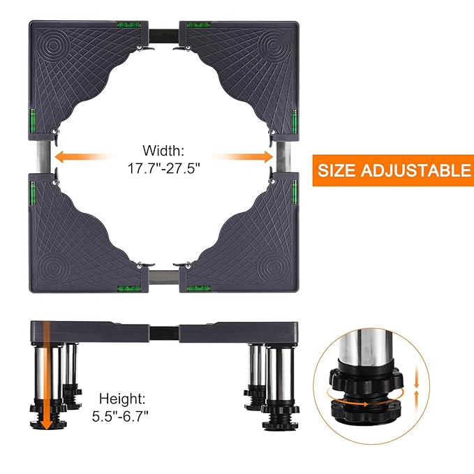 PATIKIL Mini Fridge Stand, 4 Strong Feet Laundry Stand Base Multi-Functional Adjustable Base Tray Anti-Vibration for Refrigerator Washing Machine Dryer Dishwasher AC, 5.5"-6.7" Height