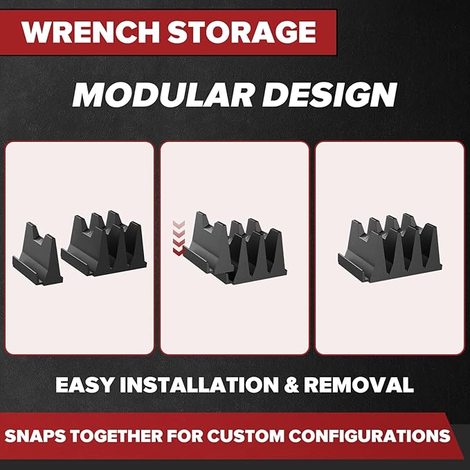80PCS Modular Wrench Organizer Wrench Holder - Wrench Tool Organizers for Tool Drawer Storage, Wrench Storage Set with Metric & SAE Label, Rack Tool Gift for Professional Mechanics Men, Black